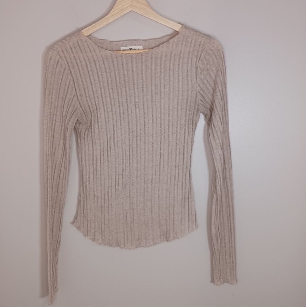 Natural Life Ribbed Knit Long Sleeve Crew Neck Women's Top Size S